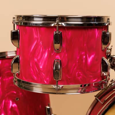 1960s Duplex Tonecraft Pink Satin Flame Drumset image 11