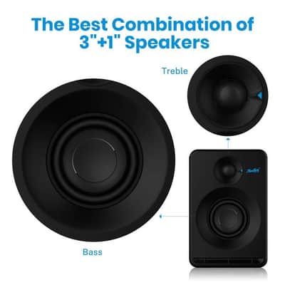 3'' Studio Monitors Bookshelf Speaker (Pair) - 2.0 Stereo Powered Speakers Wooden Enclosure image 6
