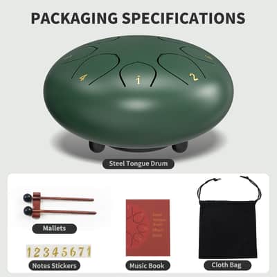 Rain Drum Outdoor Garden | 6 Inch 8 Note Steel Tongue Drum | Rain Chime Instrument | Meditation Drum | Green Drum with Bag image 3