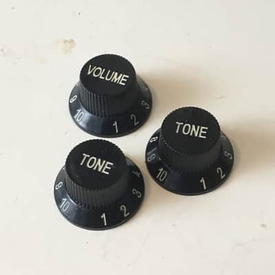3 Black Vintage Fender Japan Strat MIJ Stratocaster Knobs Guitar Relic No Spokes image 1