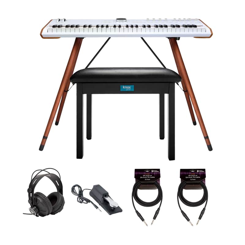 Arturia Astrolab Avant-Garde 61-Note Semi-Weighted Stage Keyboard (White) Bundle with Arturia Wooden Legs for Keylab MKII 88 and Polybrute (Cinnamon), and Knox Gear Piano Bench (7 Items) image 1