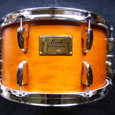 Double A drums 7.5x14" custom snare drum, pearl masters custom extra shell in amber burnish finish w/ video image 1