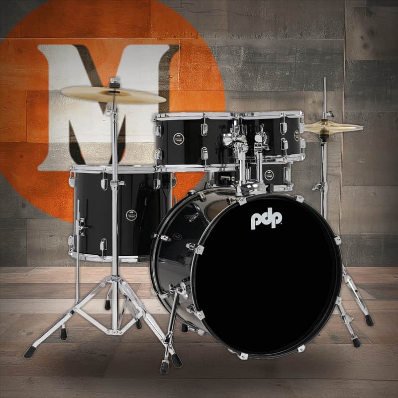PDP Center Stage 5-Piece Drum Kit with Hardware Cymbals and Throne - Iron Black (PDCE2215KTIB) image 1