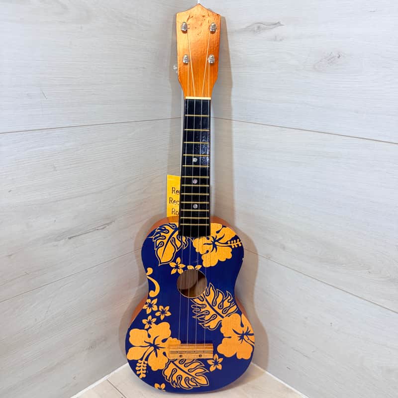 Uknown Floral Hawaiian Soprano Ukulele Blue & Orange Beginner Uke