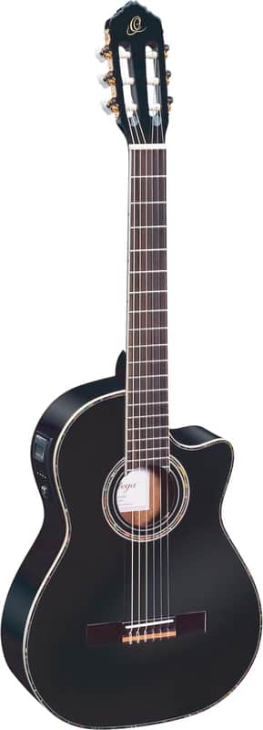 Ortega Guitars RCE141BK Family Series Pro Acoustic Electric Nylon Classical 6-String Guitar w/ Free Bag, Solid Canadian Engelmann Spruce Top and Mahogany Body, Black Gloss Finish image 1