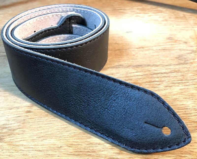 Handmade in Michigan by Roem Leather 2 1/4" Handmade Leather Guitar Strap Rich Black image 1