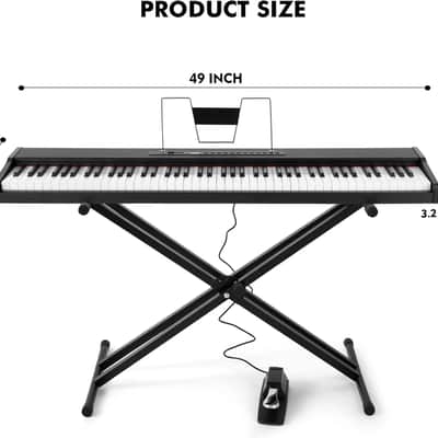 Digital Piano 88 Key Weighted with Stand, 88 Key Semi Weighted Keyboard Piano Portable Electric Piano Keyboard 88 Keys with Bluetooth Connection, Case, Sustain Pedal, MDF, Black image 2