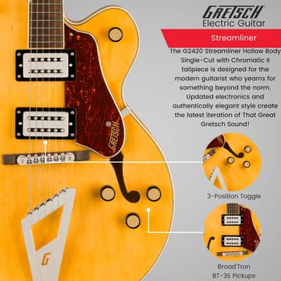Gretsch G2420 Streamliner Hollow Body Single-Cut 6-String Right-Handed Electric Guitar with Maple Body and Laurel Fingerboard (Village Amber) image 4