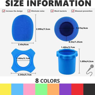 8 Pack Microphone Foam Windscreens | Mic Covers with Anti Roll Silicone Rings for Wireless Handheld Microphones image 2