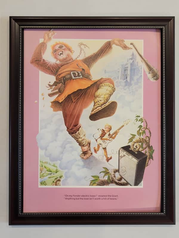 1975 Fender Guitars Promotional Ad Framed Jack & The Beanstalk Precision Bass Bassman Ten Original image 1