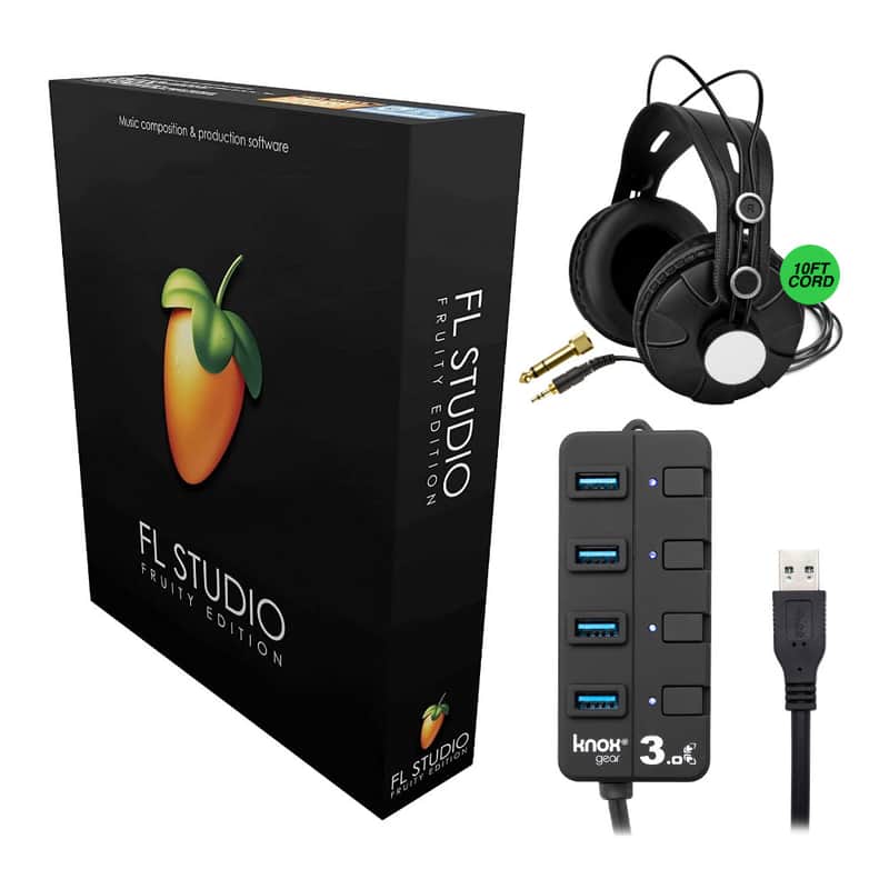 FL Studio 20 - Fruity Edition (Boxed) Bundle with Knox Gear Closed-Back Monitoring Headphones & Knox Gear 4-Port USB 3.0 Hub (3 Items) image 1