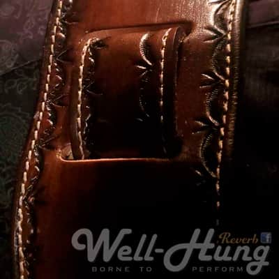 Well-Hung Dragonfly 2-3/4" wide padded leather guitar strap - Dark Brown, Irridescent Dragonflies image 6