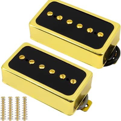 P90 Pickup Set,Alnico V Single Coil Bridge & Neck Pickups for Les Paul P90 Style Humbucker Size Electric Guitar (Black golld) image 1