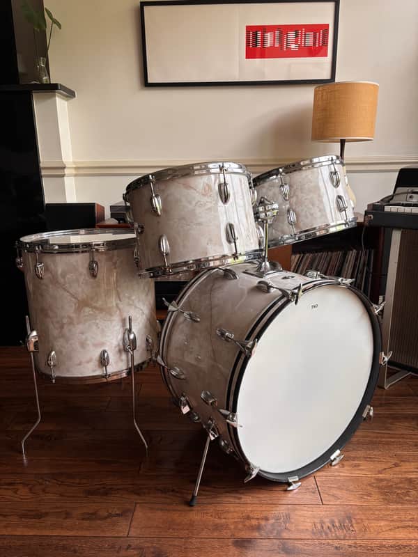 Vintage 1970s Slingerland Vertigo Grey 4 Piece Drum Set 22/12/13/16 Niles Badge image 1