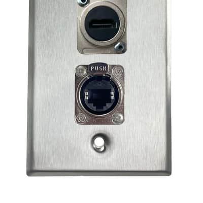 Stainless PROCRAFT SPL-2X-ST-VAR 1 Gang Stainless Pro Audio Installation Wall Plate Loaded, Made in the USA-HDMI Feed-Thru / RJ45 (CAT 5) Feed-Thru image 1