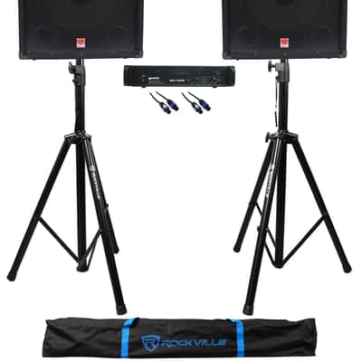 2) Rockville RSG15.4 15" 1500w DJ/Pro PA Speakers+Gemini Amplifier+Stands+Cables image 1