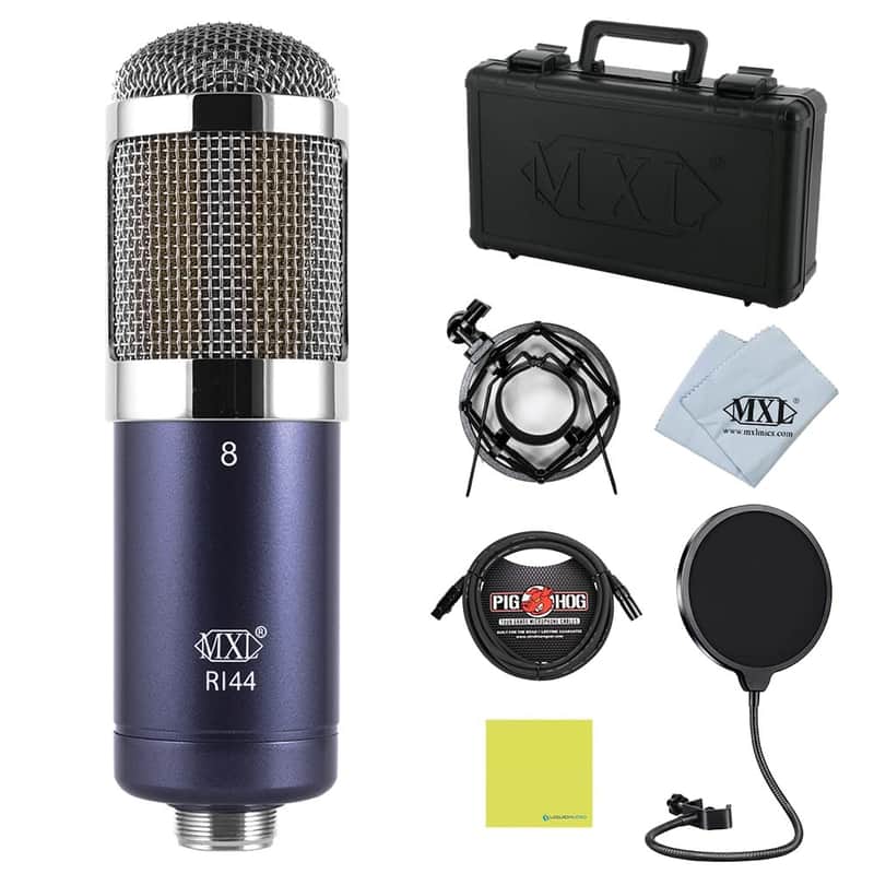 Liquid Audio MXL R144 Multi-Purpose Ribbon Microphone Bundle w/Pig Hog PHM10 8mm Mic Cable, Pop Filter Polishing Cloth image 1