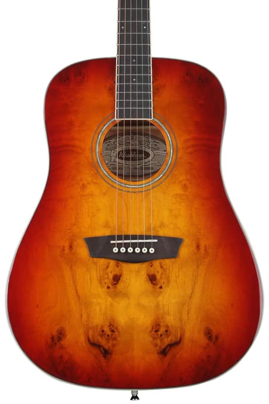 Washburn Deep Forest Burl 6 String Acoustic Guitar, Right, Amber Fade (DFBDA) image 1