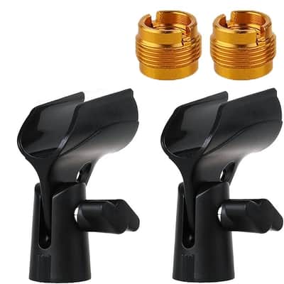 2 Pcs Universal Adjustable Microphone Clip Set, Mic Holder with 5/8" to 3/8" Screw Adapter for Stand, Suitable Mic Clips for Stands image 1