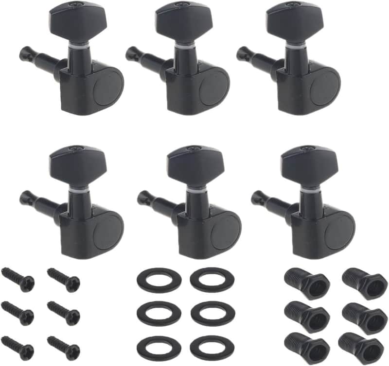 6-in-line Sealed Electric Guitar String Tuning Pegs Keys Machine Head Tuners Set Right Hand for Fender Strat Stratocaster Tele Telecaster Guitar, Black image 1