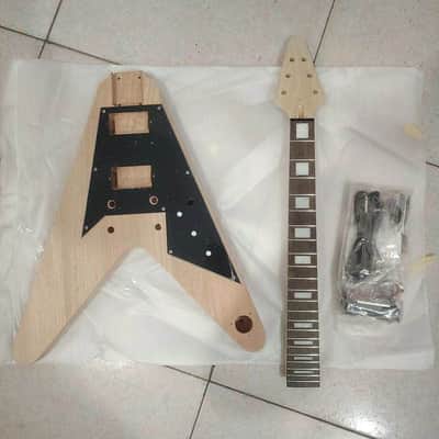 Unfinished Flying V Style Guitar Mahogany Wood Body, Rosewood Fingerboard Neck DIY Project Kit image 2