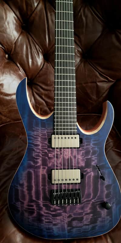 Mayones Duvell Elite 7 25.4" Curly Poplar top, Mahogany body, Wenge neck, Ebony fretboard 16", Velvetrone Pickups image 1