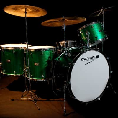 Frankie Banali's Quiet Riot, Canopus 4-Piece Set, 26", 18", 16", 14" , 6.5x14 Brass Snare. 2010 - Green Sparkle, Bonham Sizes! With Hardware and Frankie's Stick Bag! image 6