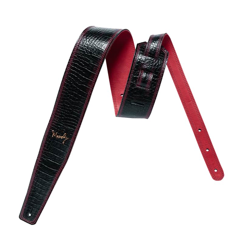 2.5" Faux Gator Leather Backed Guitar Strap - Black/Red Standard (adjusts from 37" - 49") image 1