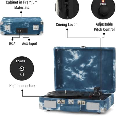 Crosley CR8005F-IN Cruiser Plus Vintage 3-Speed Bluetooth in/Out Suitcase Vinyl Record Player Turntable - Indigo image 3