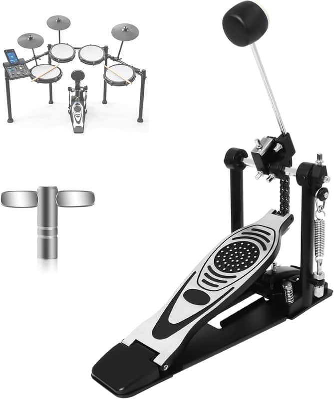 Bass Drum Pedal,Double Chain Drive Kick Pedal with Adjustable Spring & Beater Angle, Heavy-Duty Metal Foot Pedal with Non-Slip Base, Compatible with Acoustic/Electronic Drum Kits image 1