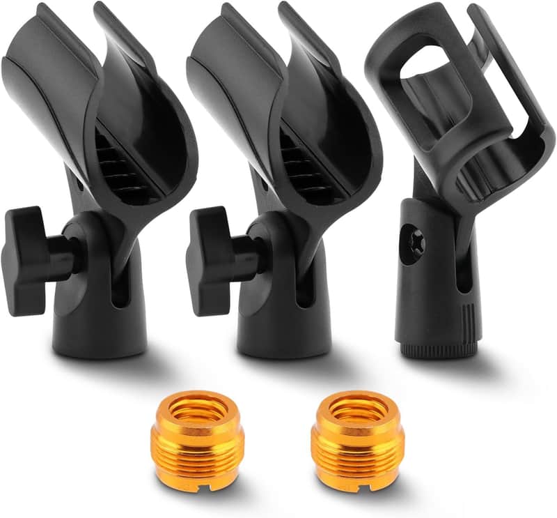 3 pcs Universal Microphone Clip, Adjustable Mic Clip Holder for Mic Stand with 5/8" Male to 3/8" Female Screw Adapter fits Wired or Wireless Handheld Microphones(COLOR:Black) image 1