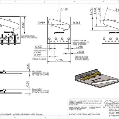 Hipshot Telecaster® Retrofit Bridge, Stainless Steel, 4-Hole Mount, 3 Compensated Saddle image 2