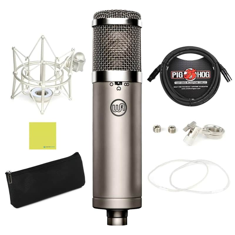 Warm Audio WA-47jr FET Large-Diaphragm Condenser Microphone (Nickel) Bundle with Pig Hog PHM10 10ft Microphone Cable, Shock Mount, Mic Leather Bag and Instrument Polishing Cloth image 1