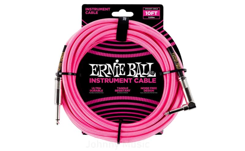 10' Braided Straight / Angle Instrument Cable - Neon Pink - Dual Shielded 99.95 O2-free Copper Roadworthy Design, Limited Lifetime Warranty image 1