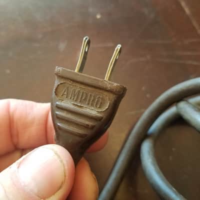 Cornish one (1) 117V Power Cord Electric Cable cut Ampro Vintage non-polarized black, brown 1940s-1960s image 1