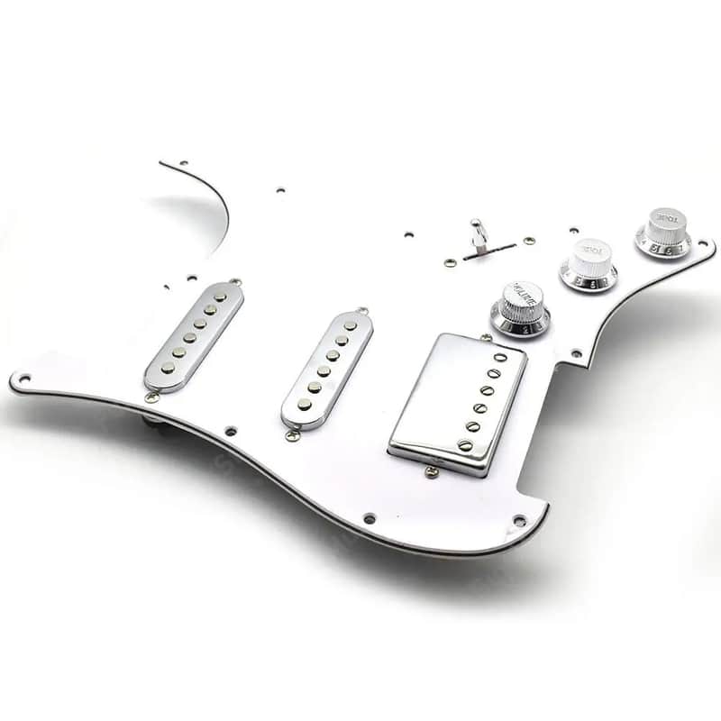 White HSS Strat Style Guitar Loaded Prewired Pickguard with Chrome Hardware image 1