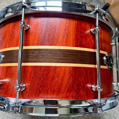 MINT - Daville (Doc Sweeney) Padauk 14x8 stave snare, satin, Canopus wires, sticks image 11