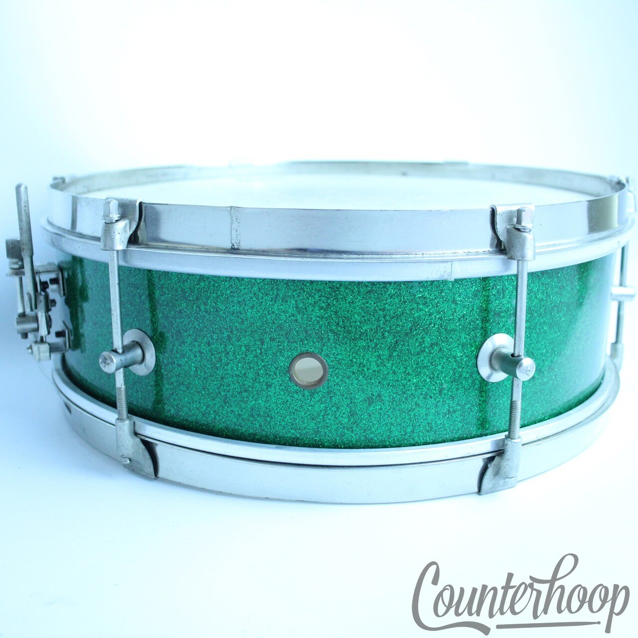 Kent 14x5" Green Sparkle Snare Drum Vintage 50s Nickel Single Tension Kenmore,NY — main photograph