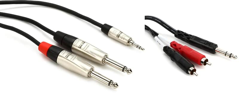 Hosa HMP-006Y Pro Stereo Breakout Cable - 3.5mm TRS Male to Dual 1/4-inch TS Male - 6 foot  Bundle with Hosa TRS-202 Insert Cable - 1/4 inch TRS Male to Dual RCA Male - 6 foot image 1