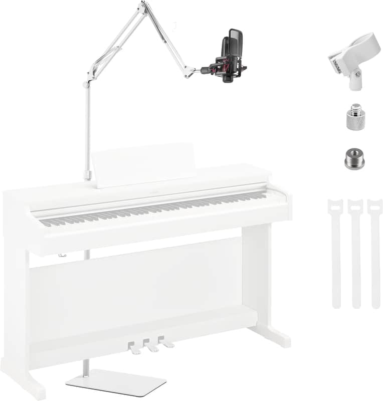 White Microphone-Floor-Stand USB and XLR Mic,Adjustable Mic Boom Arm Stand with 1/4'' Thread and 3/8" 5/8" Adapter, Mic Clip, Cable Ties image 1