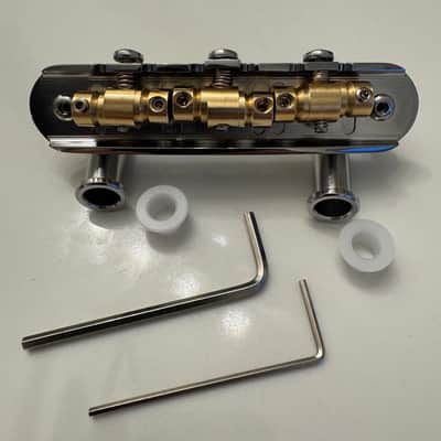 The Overpass “Goliath” Chrome Plated Brass Bridge with USA made Custom Raw Brass Saddles for Fender / Squier Jazzmaster / Jaguar / Mustang / Offset Guitar image 2