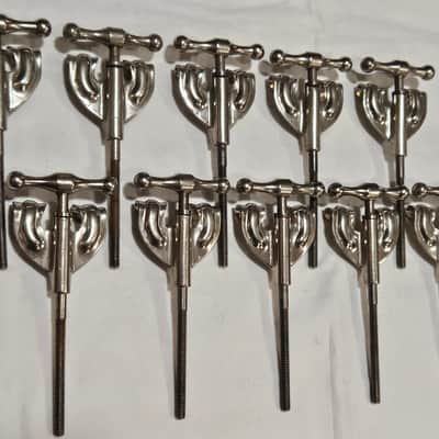 10 Vintage Slingerland Radio King Bass Drum Claws & T-Rods Nickel 40s 50s Complete Set image 3