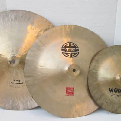 WUHAN CHINA CYMBALS x 3 (18”, 16”, 12”) - 1 CRACKED, 2 ARE GOOD. HAN CHI WORLD PERCUSSION CHINESE READ image 2