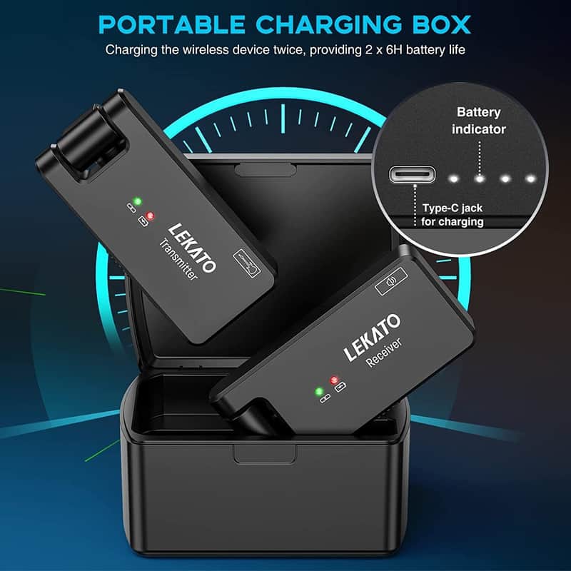 LEKATO 2.4GHz 4 Channel Wireless Guitar Transmitter Receiver W/ Charging Box 1/4”& 1/8”Plug image 1