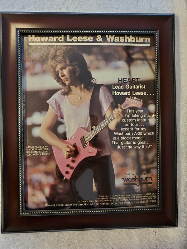 1982 Washburn Guitars Color Promotional Ad Framed Howard Leese Heart Washburn A-20 Guitar Original image 1