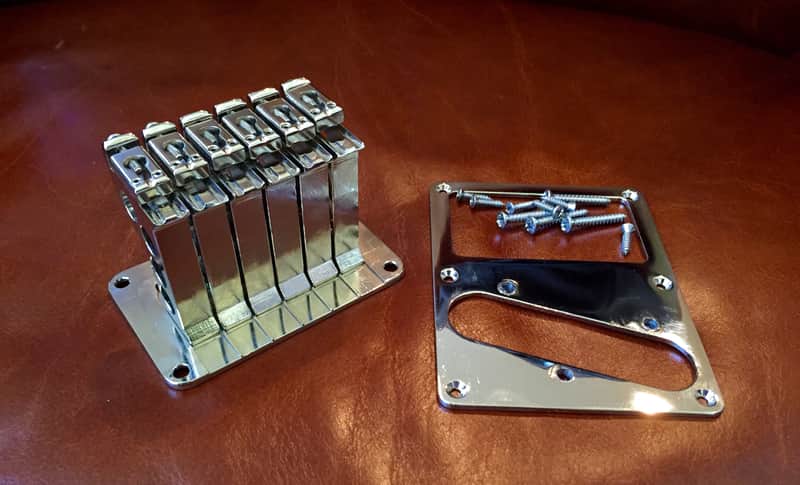 2TEK Guitar Bridge Bright Nickel with Tele Bridge Plate image 1