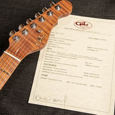 G&L Custom Shop ASAT HH RMC Purpleburst Spalted Maple on Okoume, AAA roasted neck image 6
