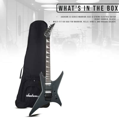 Jackson JS Series Warrior JS32 6-String Electric Guitar with 24 Jumbo Frets (Right-Handed, Black) Bundle with Gig Bag for Warrior, Kelly, King V, and Rhoads with 2 Exterior Pockets (Black) image 7