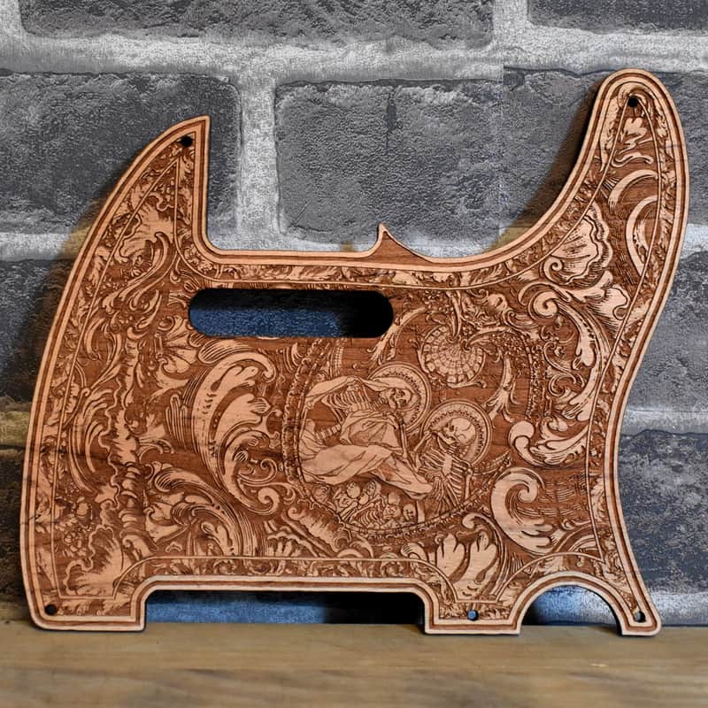 Handcrafted Cherrywood Pickguard for Fender Telecaster – Laser-Engraved Unique Design image 1