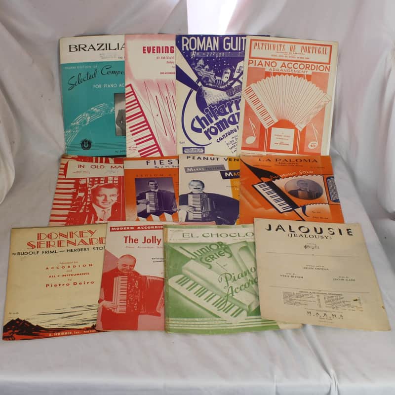 Lot of 12 Used Vintage Accordion Sheets - Spanish & Portuguese Sheets (Alfred, Ampco, Pietro Deiro) image 1